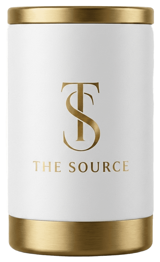 The Source insulated tumbler in white steel with a gold base