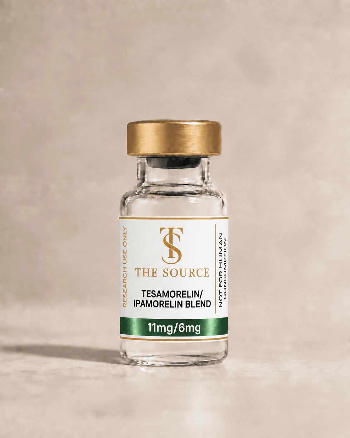 Tesamorelin/Ipamorelin Blend, 11mg/6mg, The Source gold-capped vial